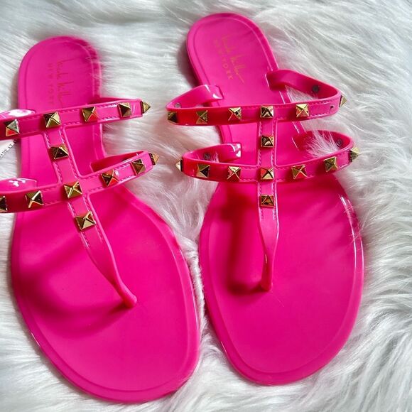 NWT Nicole Miller Sandals Flamingo Pink Jelly Gold Studded Booney in size 8 - Picture 6 of 6